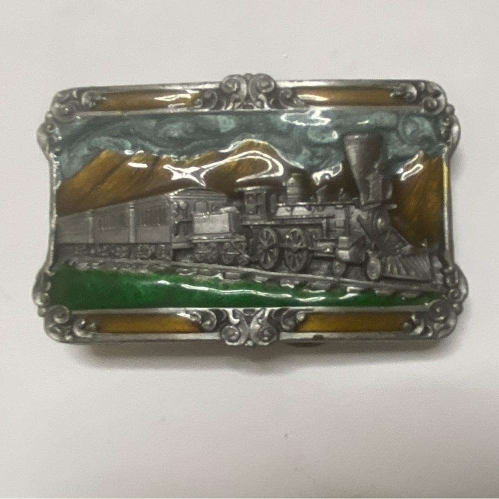 Vintage Railroad Siskiyou Locomotive Mens Enameled Belt Buckle Train Railway